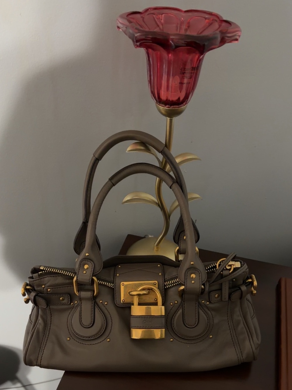 Chloe paddington smooth Leather Shoulder Satchel with Gold Padlock